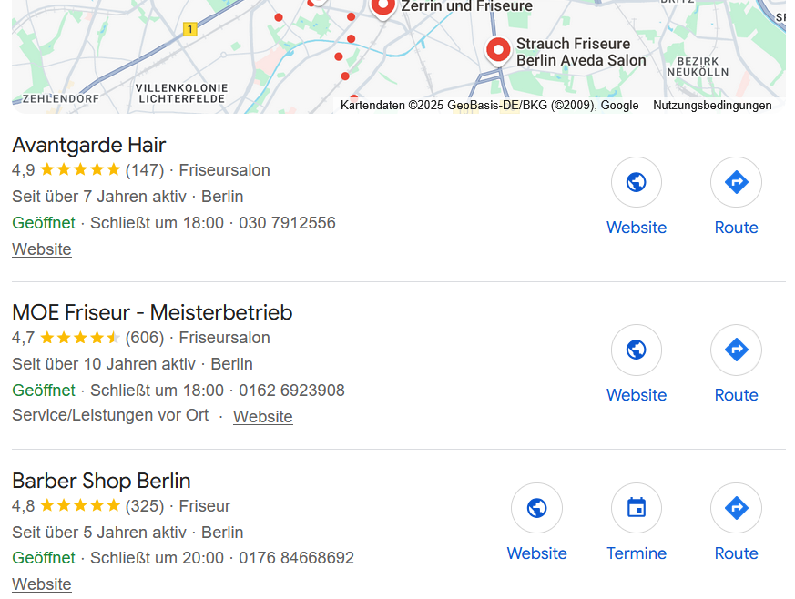 Lokales Suchresultat für „Friseur Berlin“ Bild: Lokales Suchresultat für „Friseur Berlin“