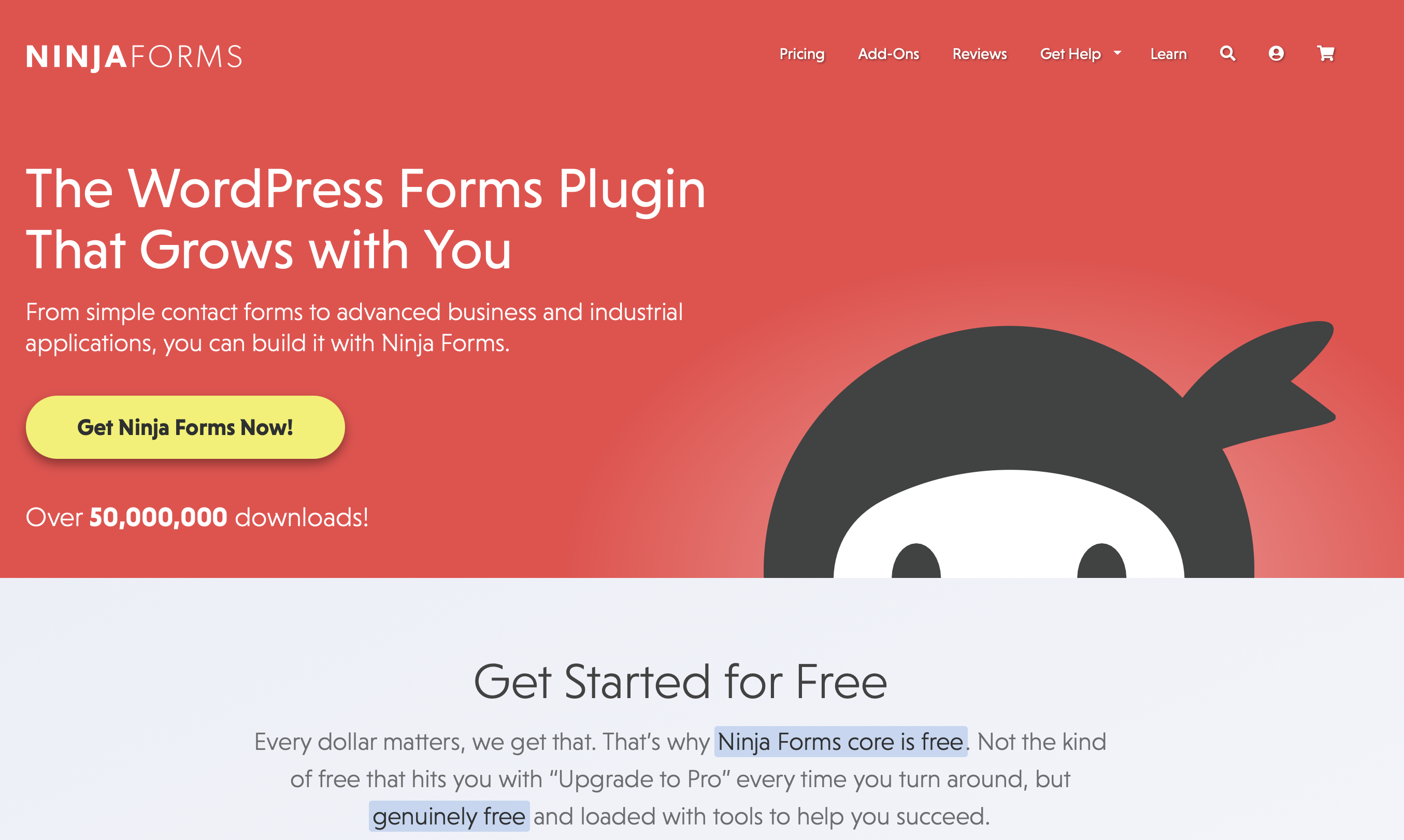 Homepage des WordPress-Plugins Ninja Forms Bild: Homepage des WordPress-Plugins Ninja Forms