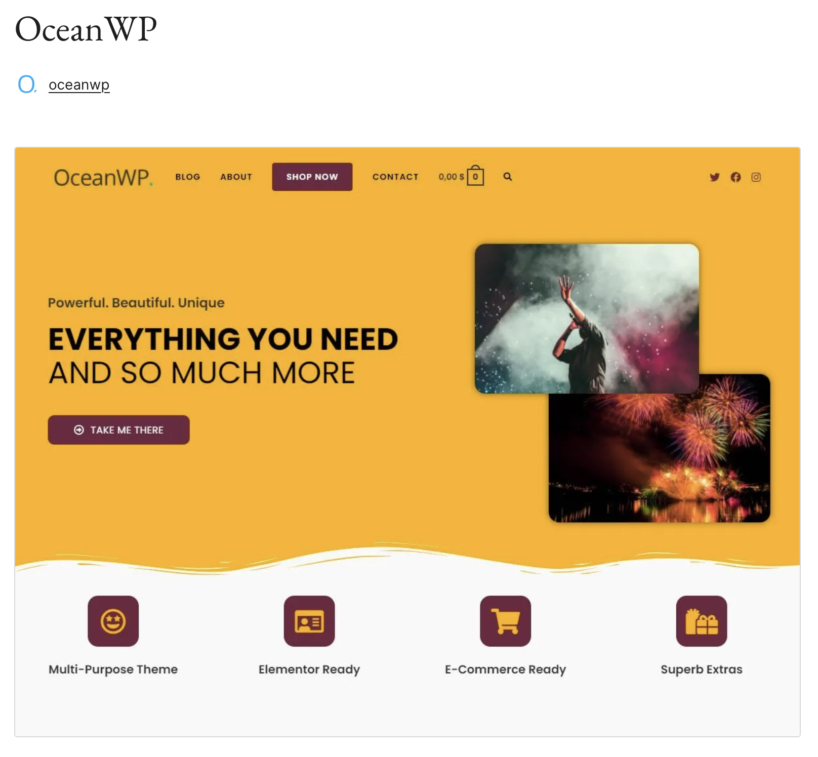 Vorschau des WordPress-Themes OceanWP auf WordPress.org Bild: Vorschau des WordPress-Themes OceanWP auf WordPress.org