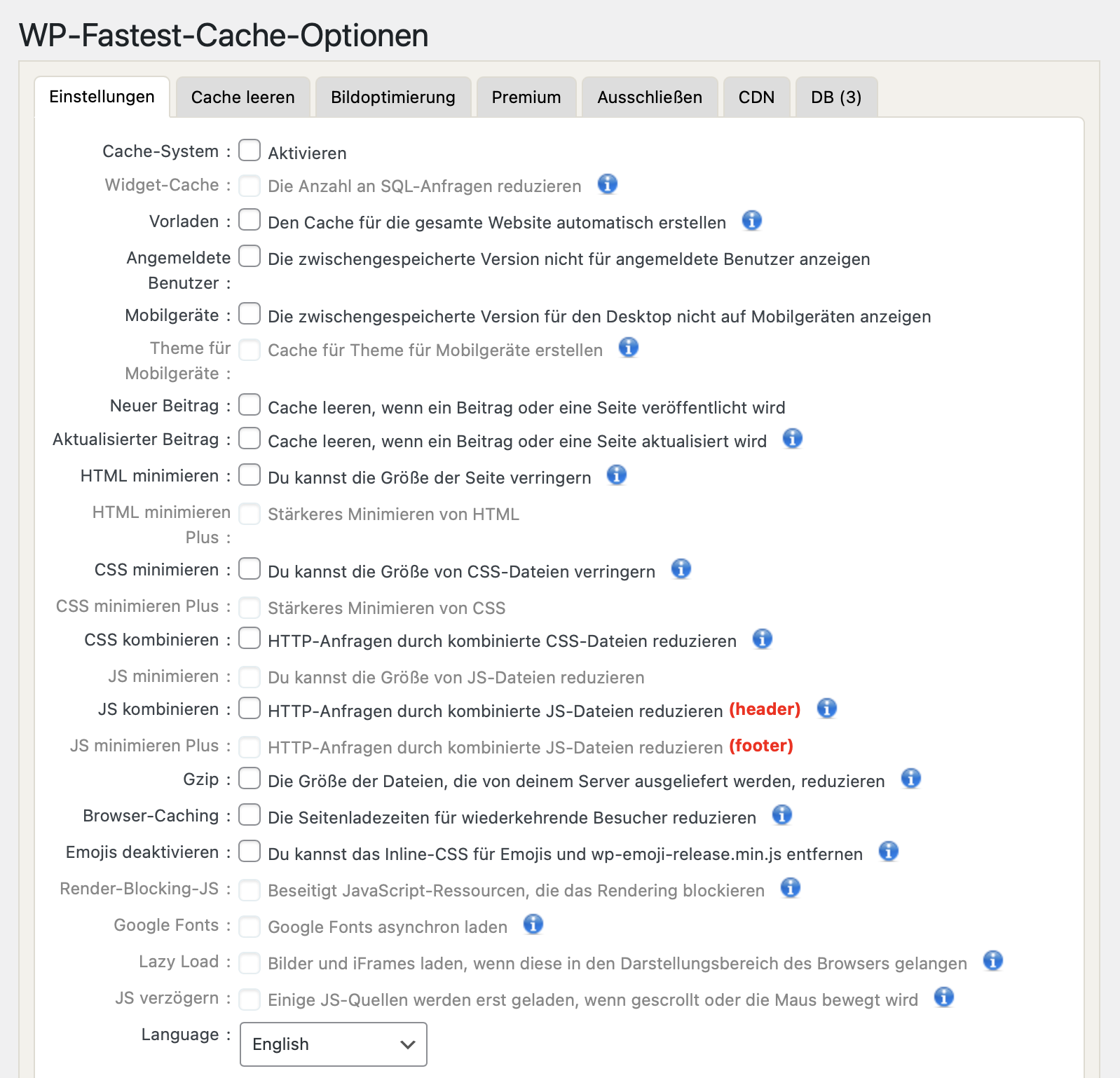 Einstellungsmaske des WordPress-Caching-Plugin WP Fastest Cache im WordPress-Backend Bild: Einstellungsmaske des WordPress-Caching-Plugin WP Fastest Cache im WordPress-Backend
