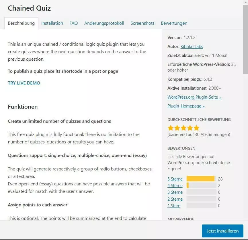 Bild: WordPress-Quiz-Plug-in: Chained Quiz