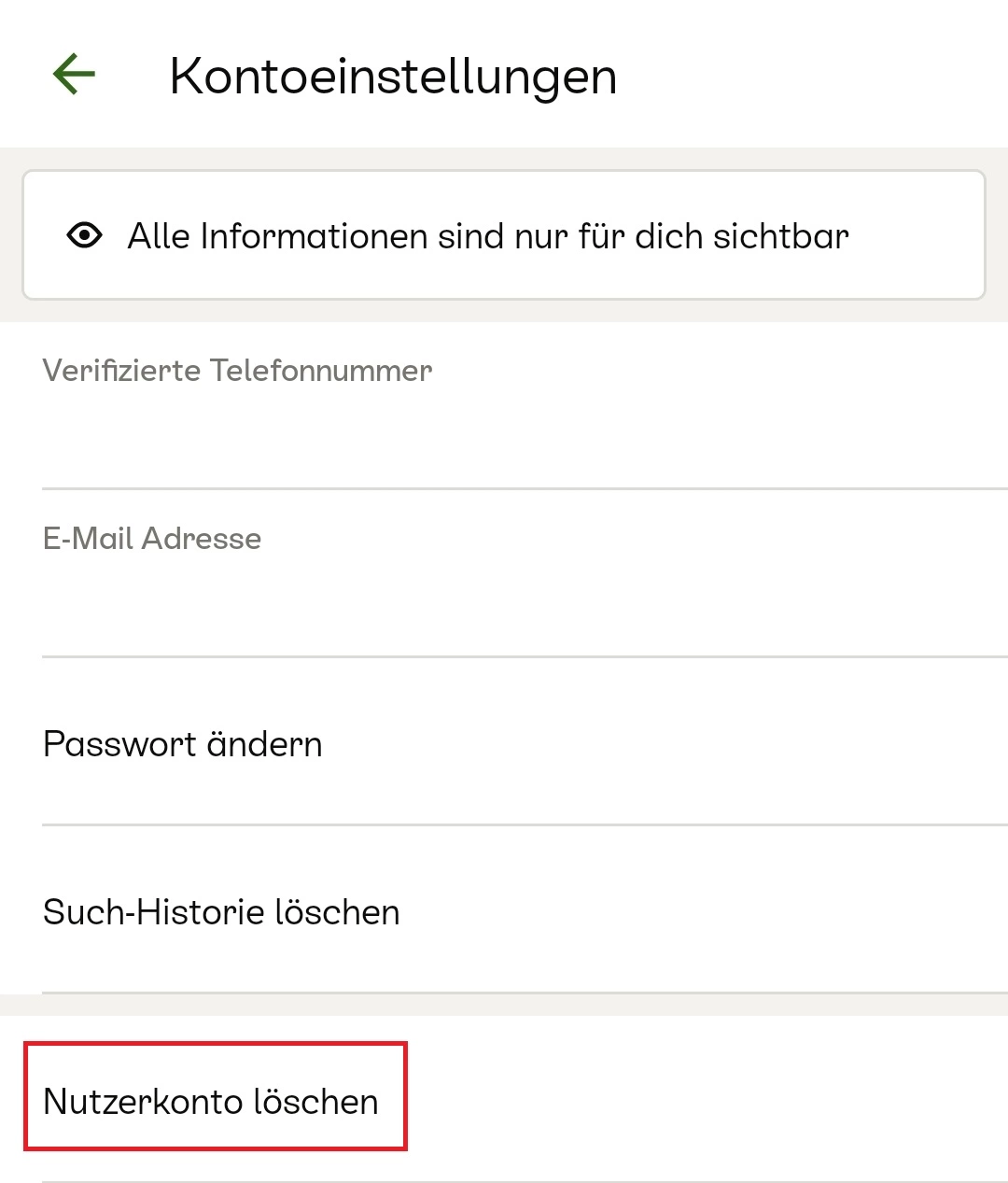 Klicken Sie auf „Nutzerkonto löschen“ Bild: Klicken Sie auf „Nutzerkonto löschen“