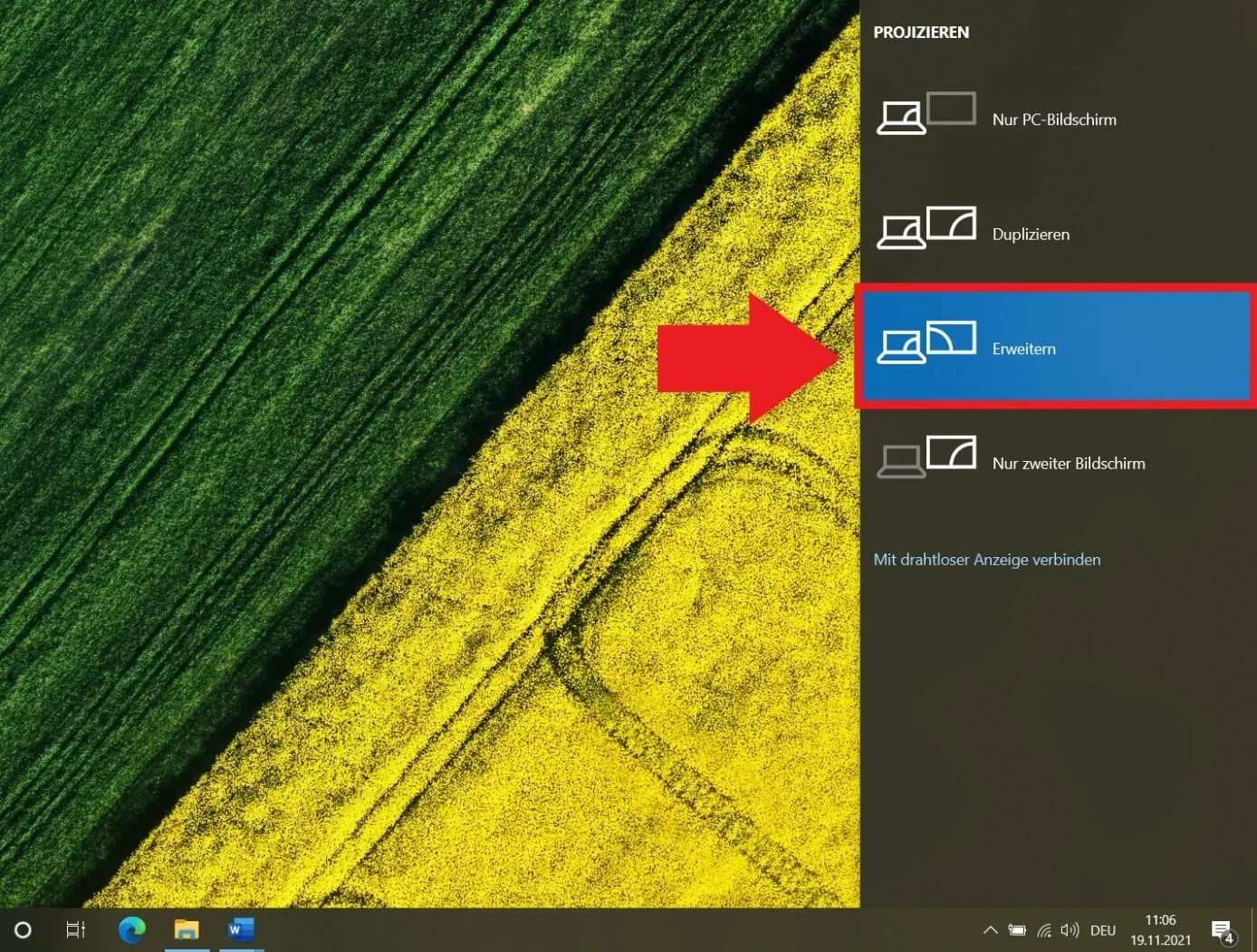 Bild: Windows 10: Schnellmenü mit Optionen die Nutzung von Anzeigegeräten