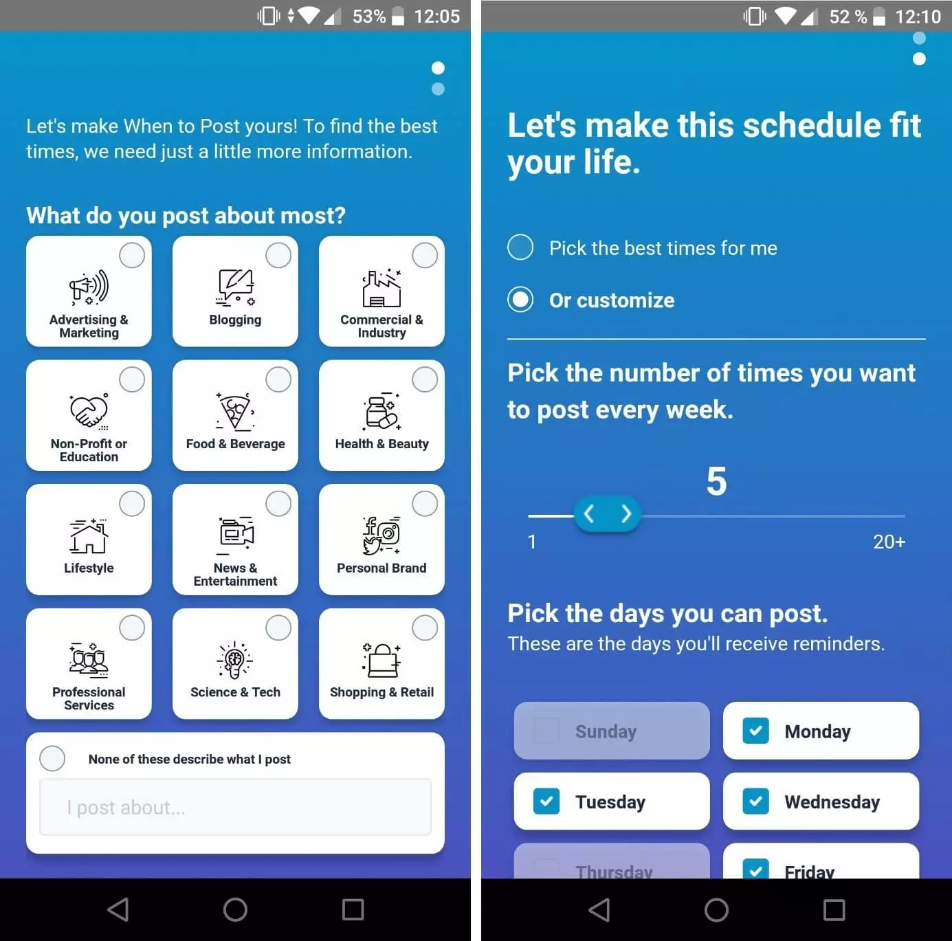 Bild: WhenToPost: Einrichtungsmanager in der Android-App