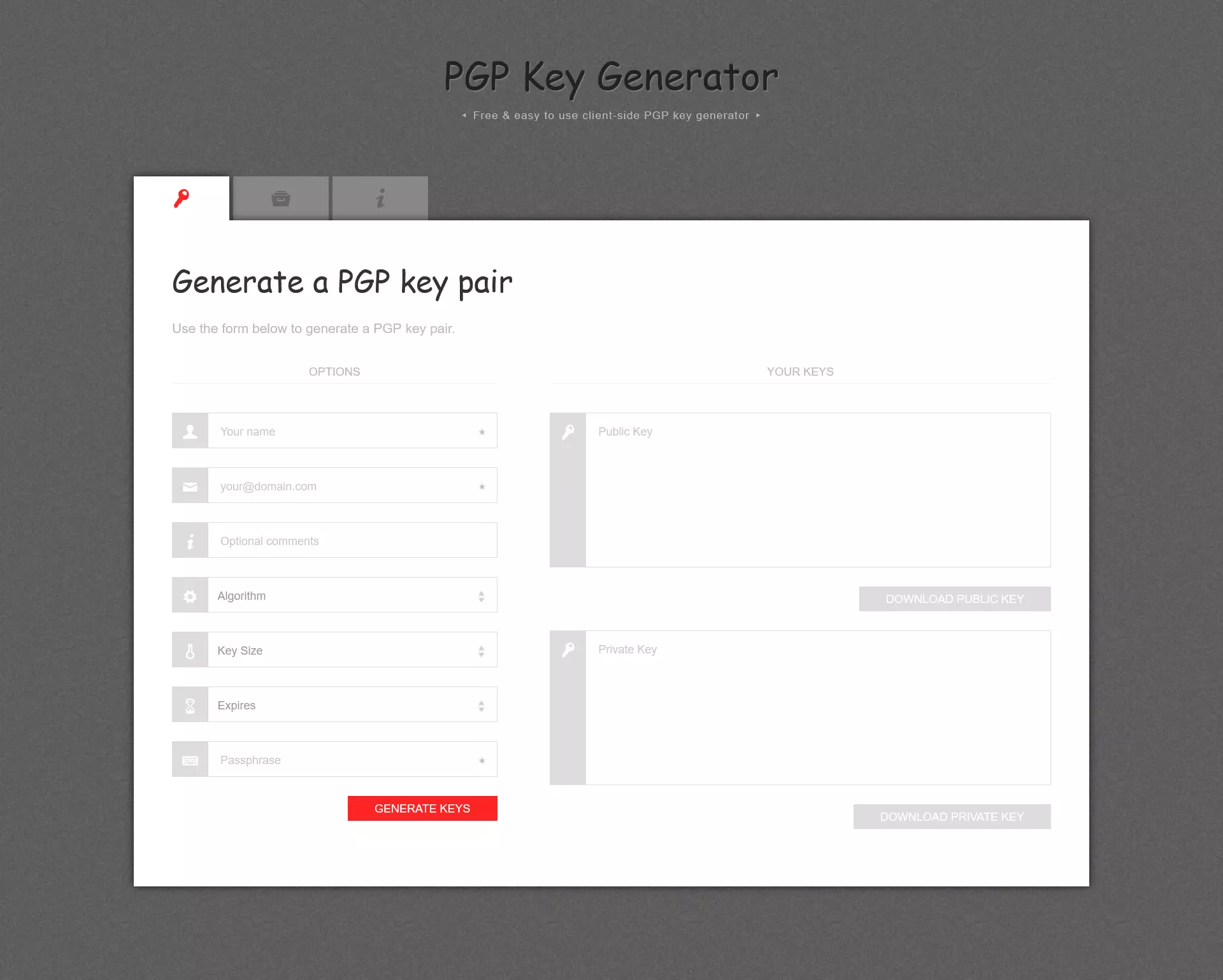Webtool zur PGP-Schlüsselgenerierung: PGP Key Generator Bild: Webtool zur PGP-Schlüsselgenerierung: PGP Key Generator