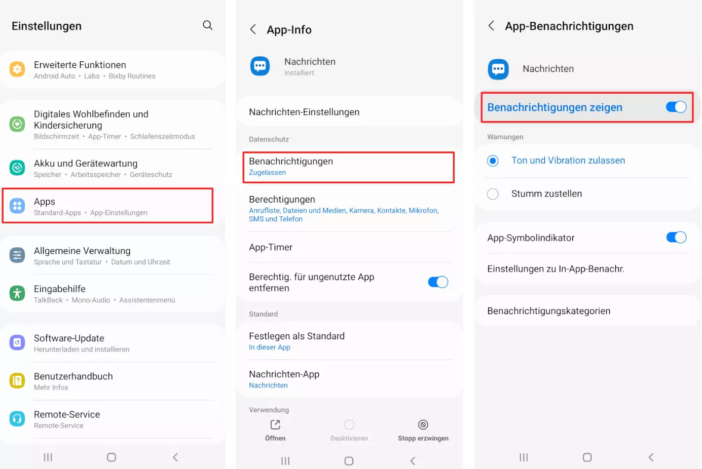 Bild: Die Benachrichtigungseinstellungen für Apps bei Android